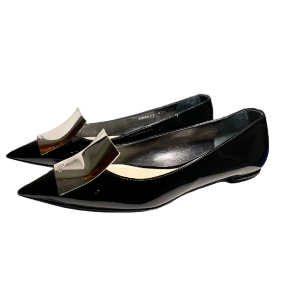 Christian Dior Black Patent Flats w/ Metal Detail (US 7.5) - Picture 3 of 3